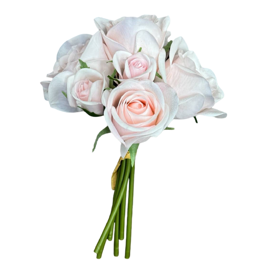 Bouquet of white and pink roses on a white background