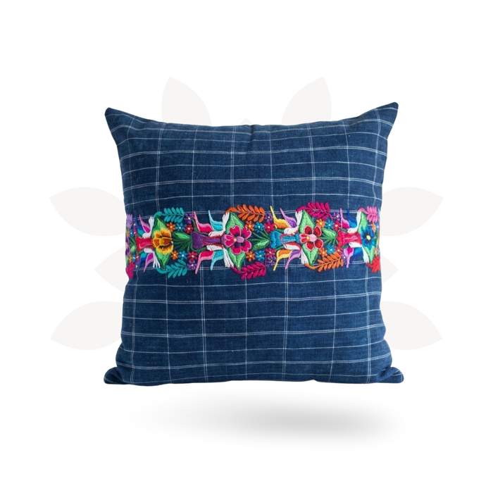 Up-cycled Denim Striped Boho Blue Pillow Cover - Guatemala