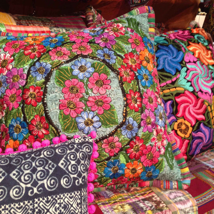 Up-cycled Maya Floral Huipil Textile Pillow Cover - Guatemala