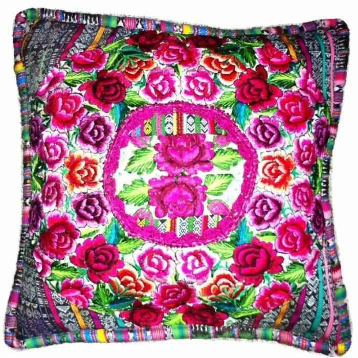 Up-cycled Maya Floral Huipil Textile Pillow Cover - Guatemala