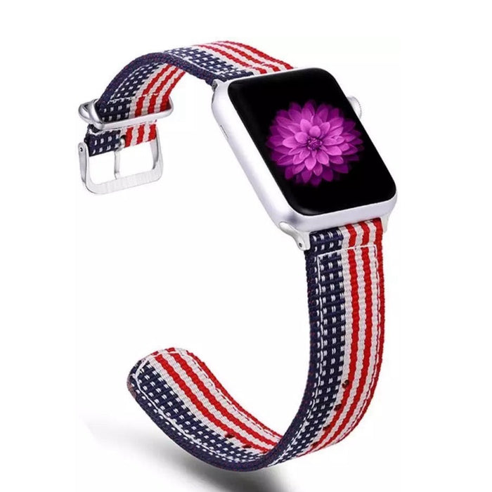 USA Flag Print Woven Canvas/Nylon Band For Apple Watch — Canvas/Nylon Look: Crafted from high-quality canvas fabric for a stylish and durable design.