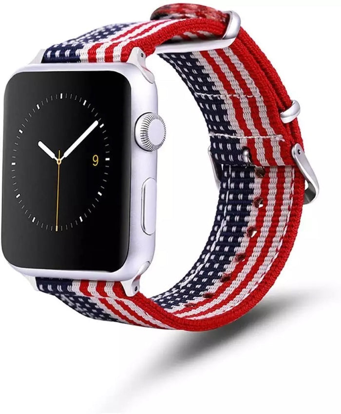 USA Flag Print Woven Canvas/Nylon Band For Apple Watch — Canvas/Nylon Look: Crafted from high-quality canvas fabric for a stylish and durable design.