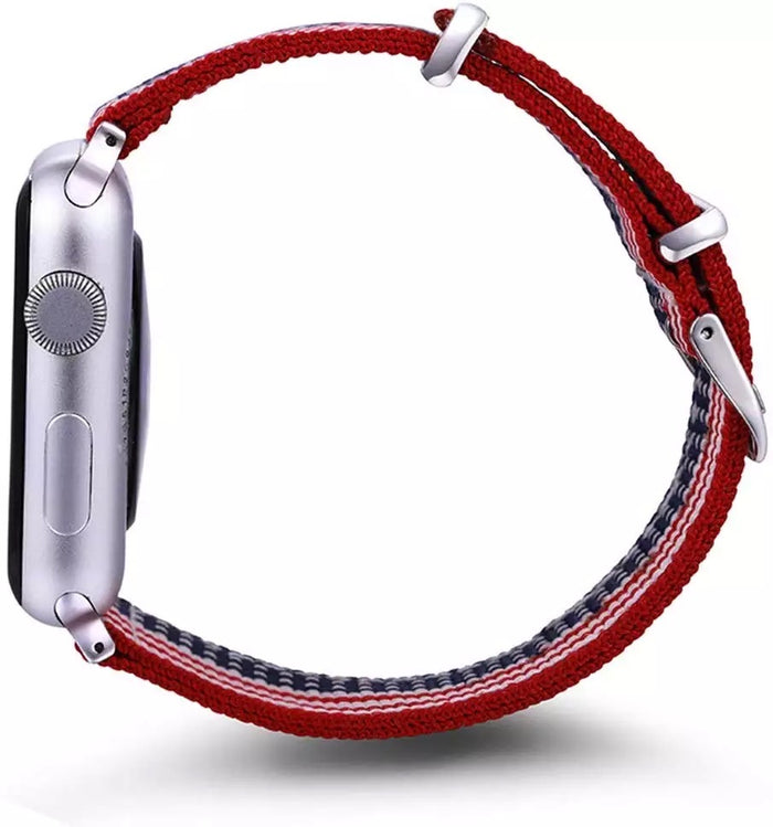USA Flag Print Woven Canvas/Nylon Band For Apple Watch — Canvas/Nylon Look: Crafted from high-quality canvas fabric for a stylish and durable design.