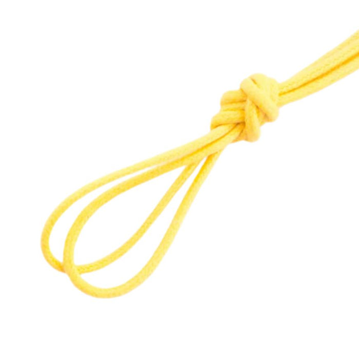 Replacement Wellington Colored Round Waxed Shoelaces with a knot on a yellow cord by KirbyAllison.com.
