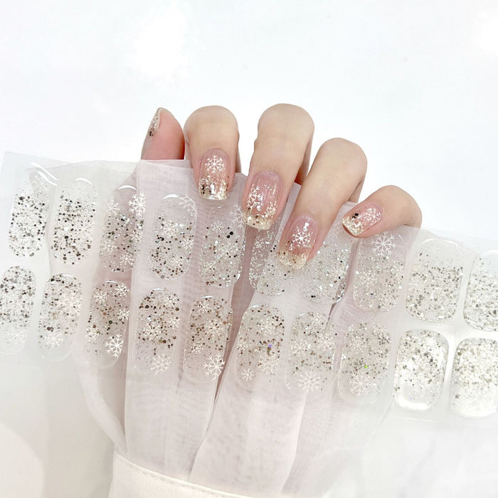White Snow Strips Gel Nail Strips on Hand - White Christmas Semicured UV Nail Stickers