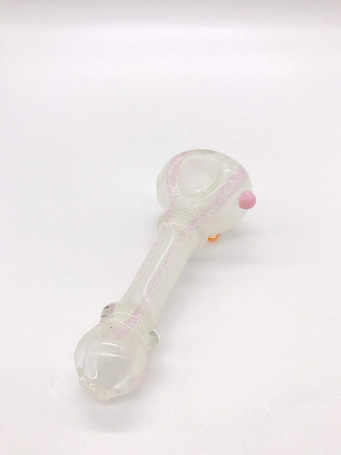 Smoke Station Hand Pipe Pink White UV-Reactive Spoon Hand Pipe