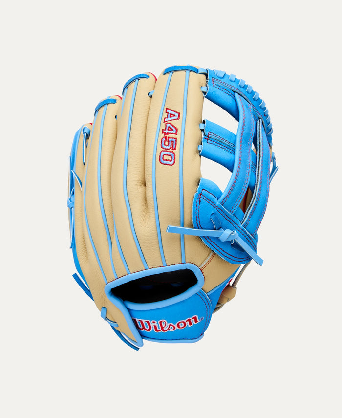 Wilson 2026 A450 12" Baseball Glove Equipment Wilson Blonde/Cool Blue Right Hand Throw