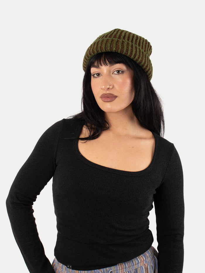 Woolen Fisherman Two Tone Beanie | Brown-Image 1