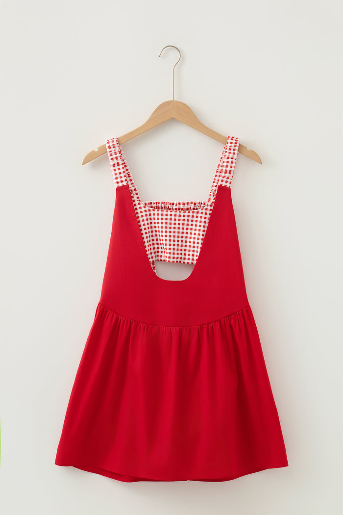 Yellow Cream Faux Two Piece Gingham Contrast Patchwork Loose Mini Dress 🇺🇸
