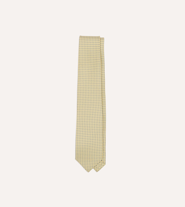 Yellow Mini Circle Print Silk Self-Tipped Tie