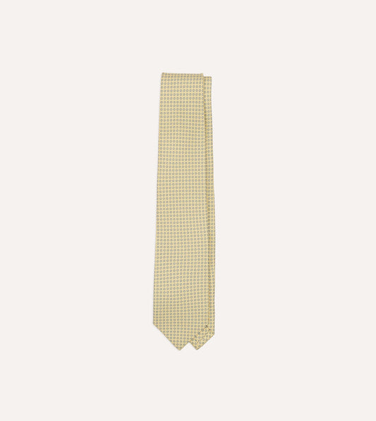 Yellow Mini Circle Print Silk Self-Tipped Tie