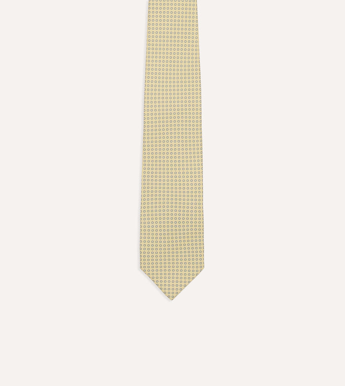 Yellow Mini Circle Print Silk Self-Tipped Tie