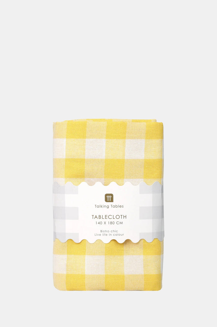 Talking Tables Yellow & White Fabric Gingham Tablecloth.