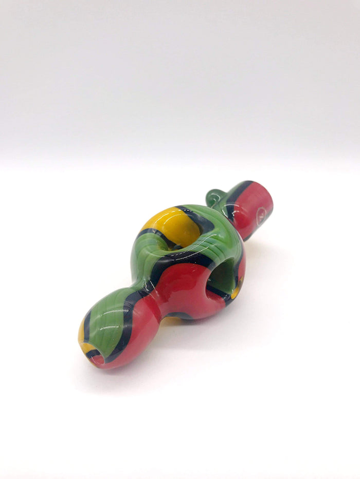 Smoke Station Hand Pipe Red-Green-Yellow Zenesis Glass American UV Diffused Mini-Chillum Hand PIpe