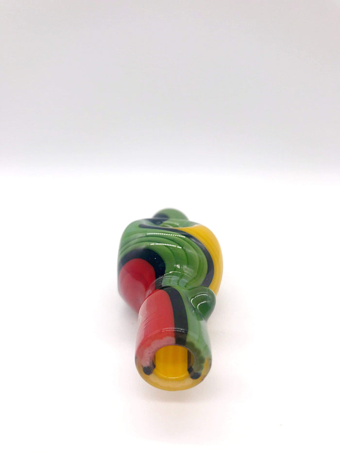 Smoke Station Hand Pipe Red-Green-Yellow Zenesis Glass American UV Diffused Mini-Chillum Hand PIpe